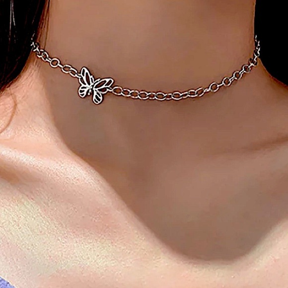 Sterling Silver Butterfly Chain Link Choker - Picture 2 of 8